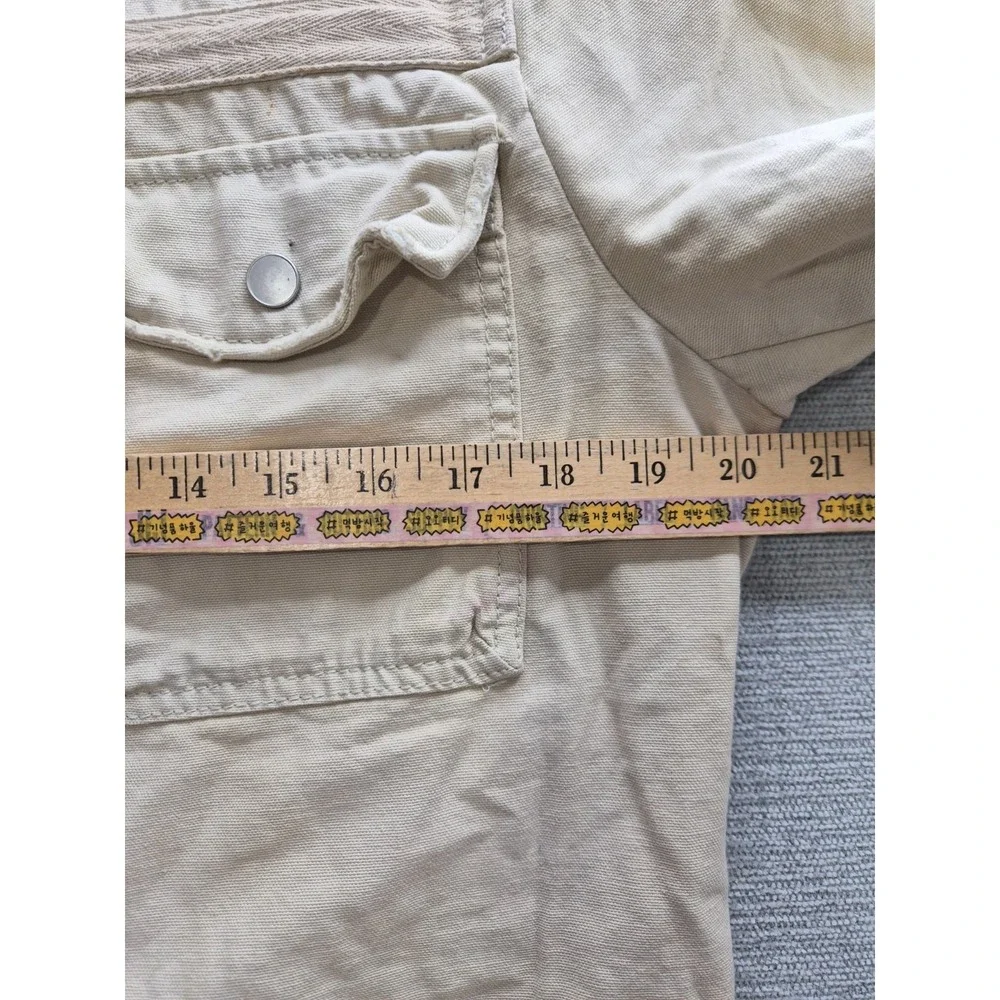 Free People Military Jacket Women Large Beige Utility Pockets Full Zip Mock Neck - Picture 16 of 16